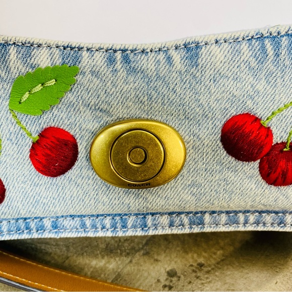 COACH Tabby Shoulder Bag 20 Cherry Embroidery NEW 2WAY Crossbody Denim - Picture 10 of 16